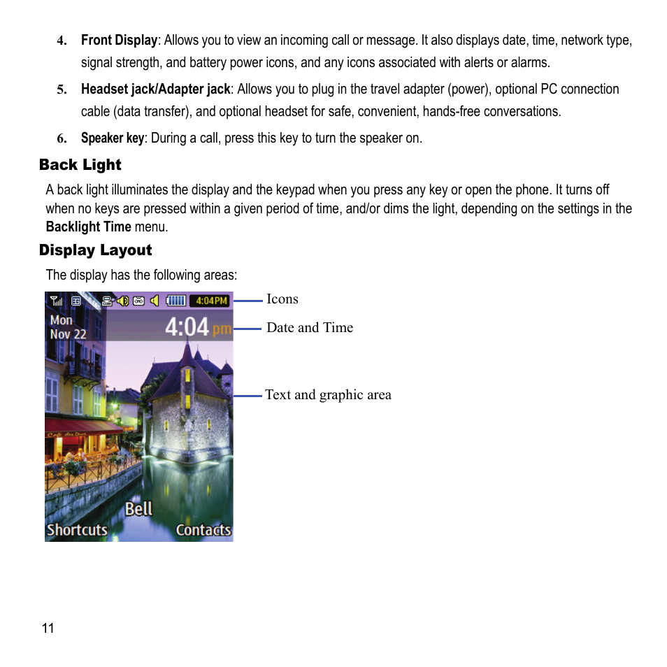 Back light display layout | Samsung A847M User Manual | Page 18 / 140