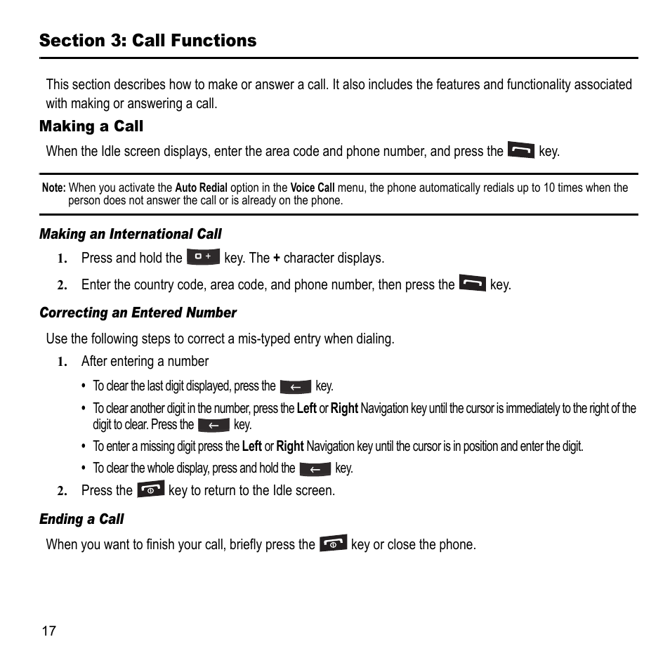 Section 3: call functions, Making a call | Samsung A847M User Manual | Page 24 / 140