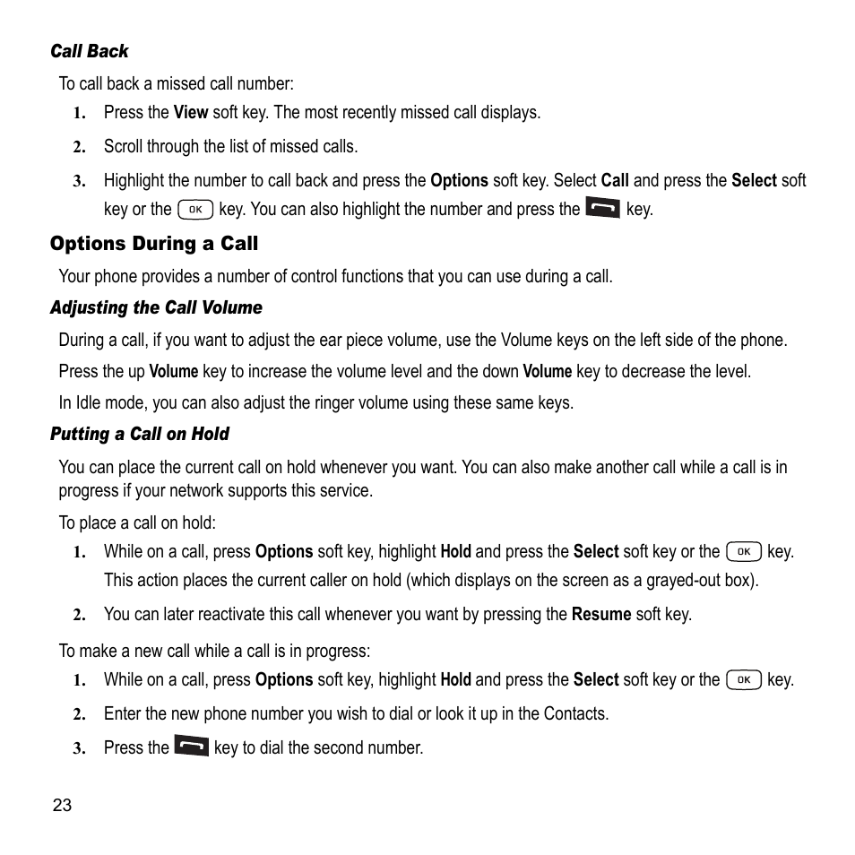 Options during a call | Samsung A847M User Manual | Page 30 / 140