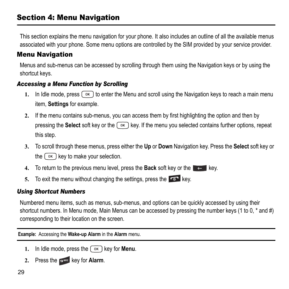 Section 4: menu navigation, Menu navigation | Samsung A847M User Manual | Page 36 / 140