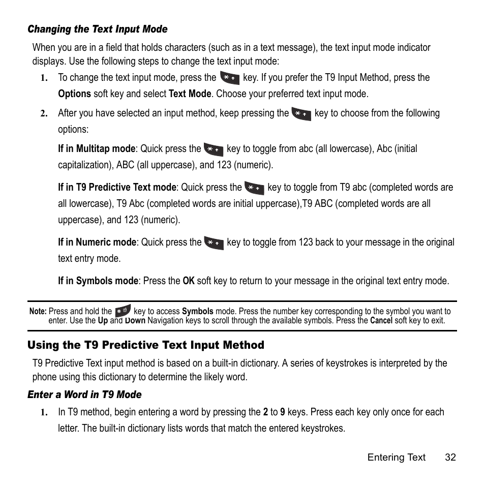 Using the t9 predictive text input me hod | Samsung A847M User Manual | Page 39 / 140