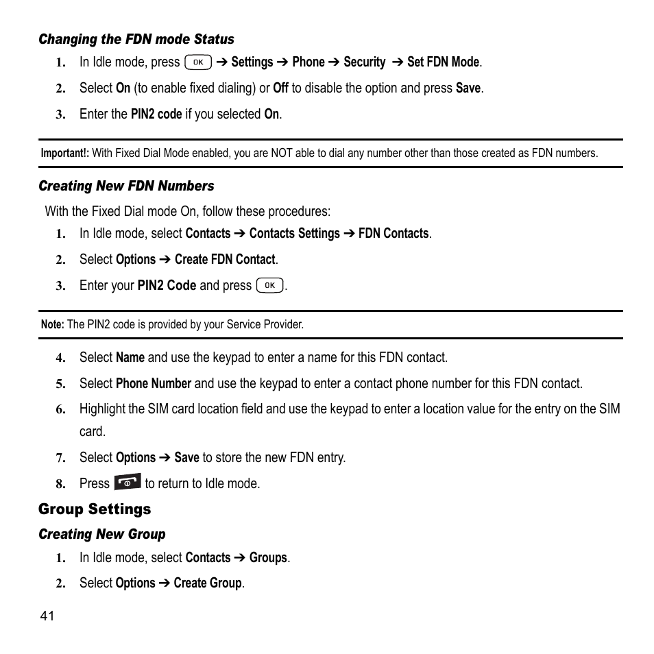 Group settings | Samsung A847M User Manual | Page 48 / 140