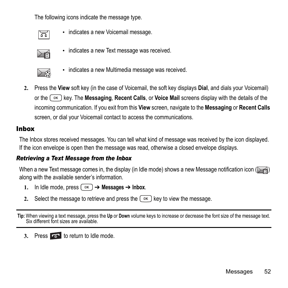 Inbox | Samsung A847M User Manual | Page 59 / 140