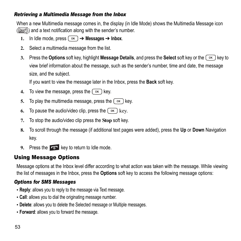 Using message options | Samsung A847M User Manual | Page 60 / 140