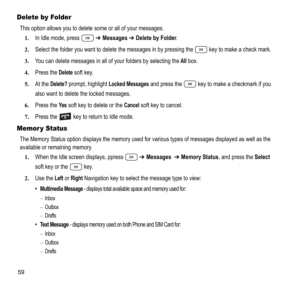 Delete by folder memory status | Samsung A847M User Manual | Page 66 / 140