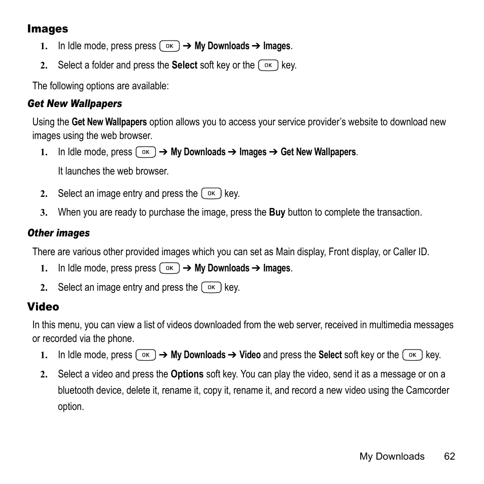 Images video | Samsung A847M User Manual | Page 69 / 140