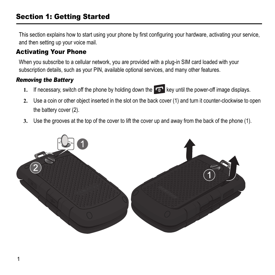 Section 1: getting started, Activating your phone | Samsung A847M User Manual | Page 8 / 140