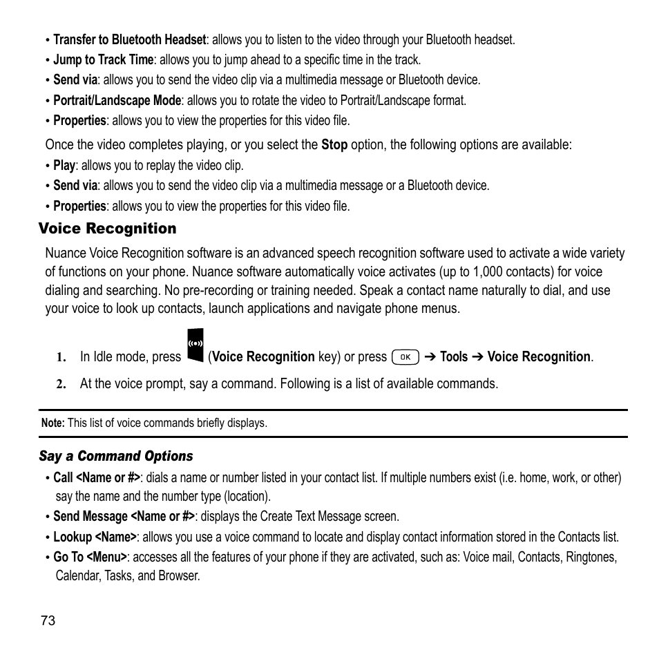 Voice recognition | Samsung A847M User Manual | Page 80 / 140
