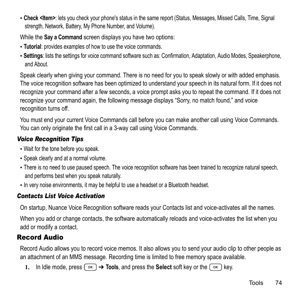 Record audio | Samsung A847M User Manual | Page 81 / 140