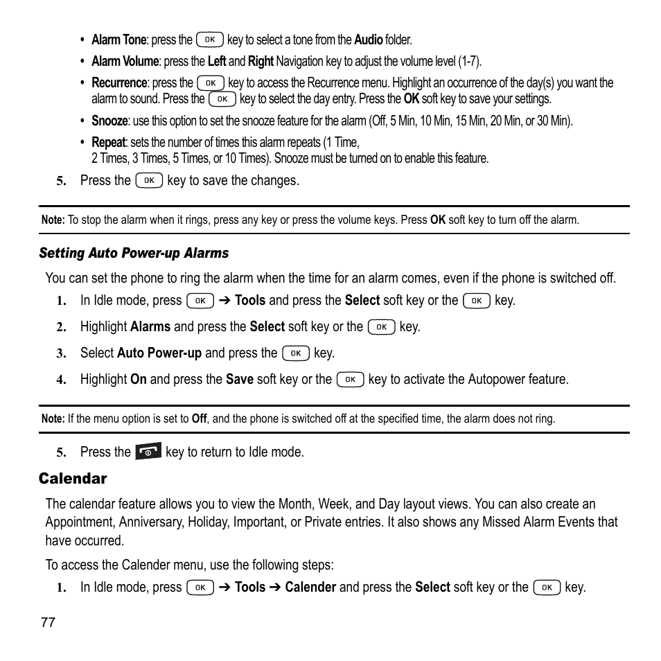 Calendar | Samsung A847M User Manual | Page 84 / 140