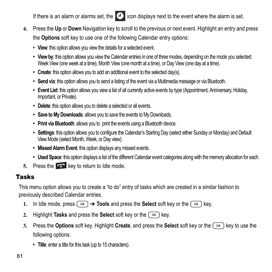 Tasks | Samsung A847M User Manual | Page 88 / 140