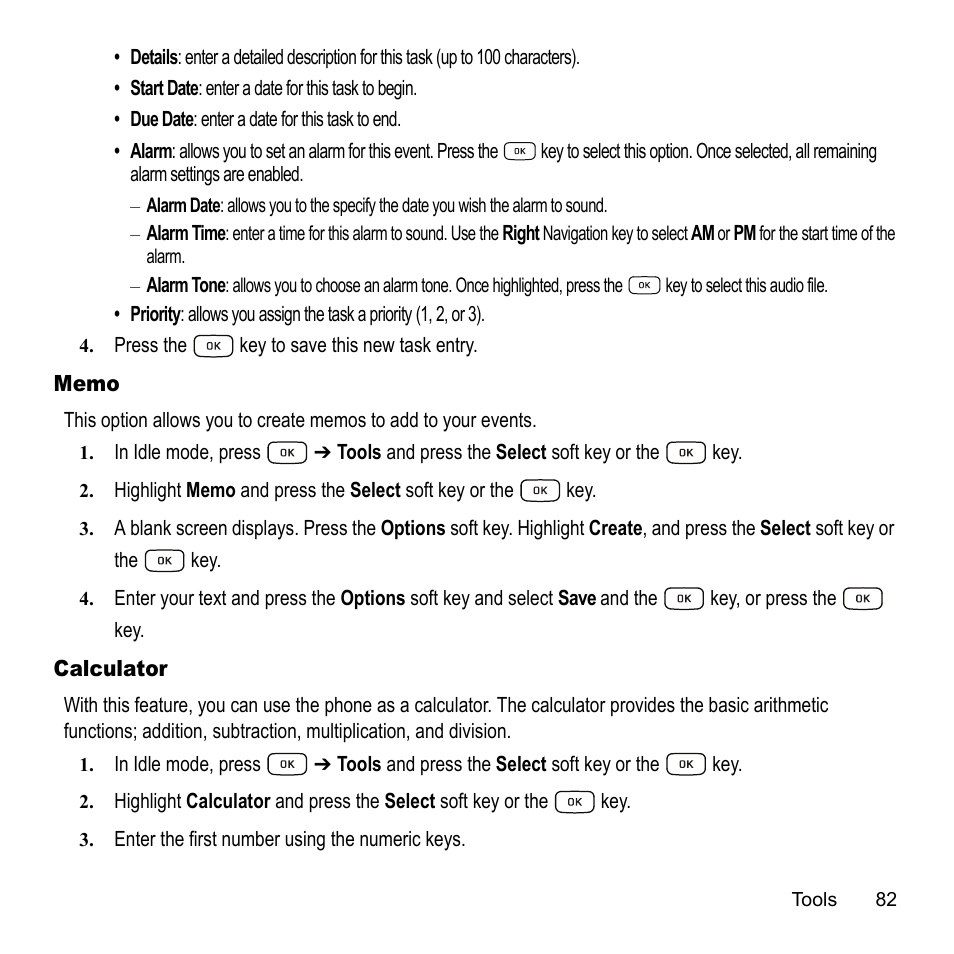Memo calculator | Samsung A847M User Manual | Page 89 / 140