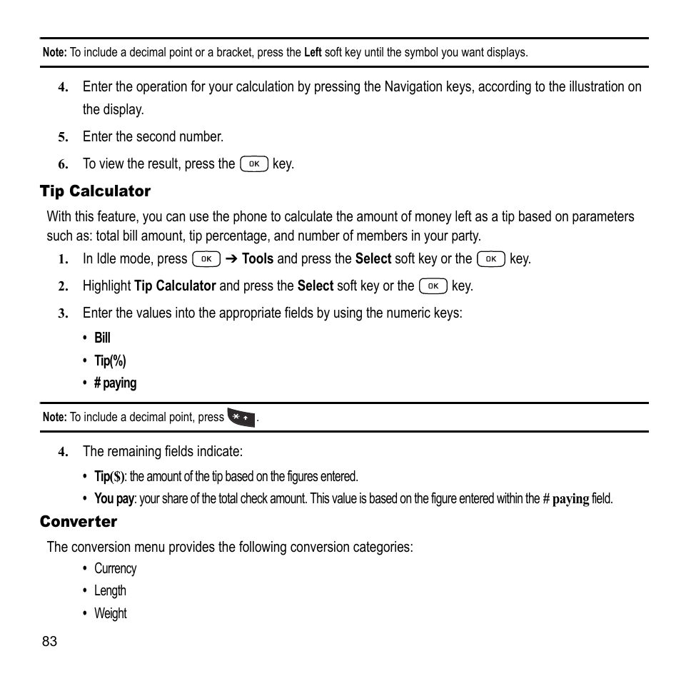 Tip calculator converter | Samsung A847M User Manual | Page 90 / 140