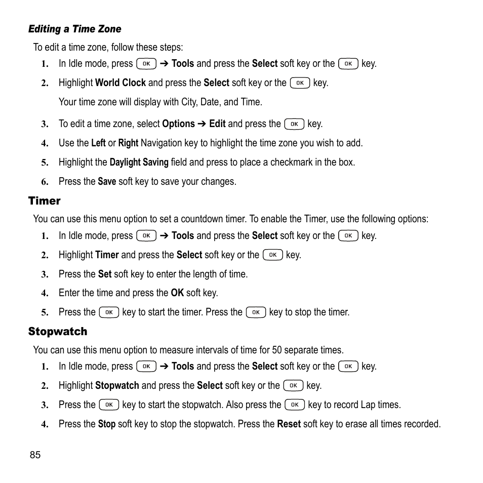 Timer stopwatch | Samsung A847M User Manual | Page 92 / 140