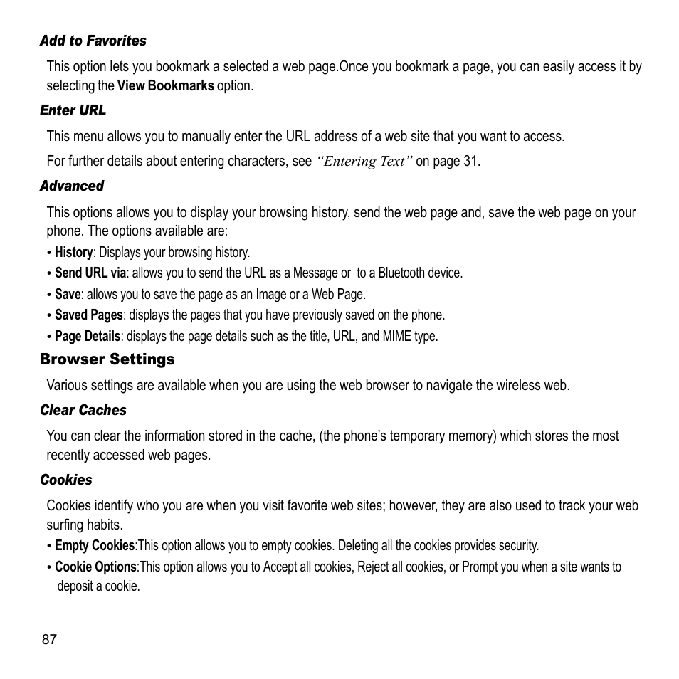 Browser settings | Samsung A847M User Manual | Page 94 / 140