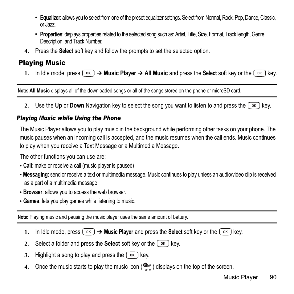 Playing music | Samsung A847M User Manual | Page 97 / 140