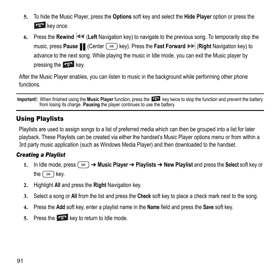 Using playlists | Samsung A847M User Manual | Page 98 / 140