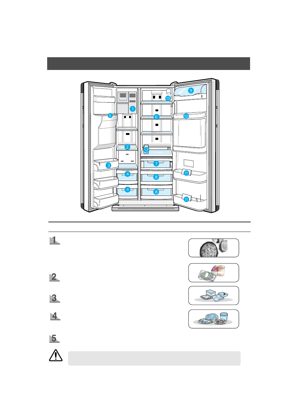 Food storage guide, Frozen food storage in freezer | Samsung HomePAD HP2777AT User Manual | Page 10 / 61