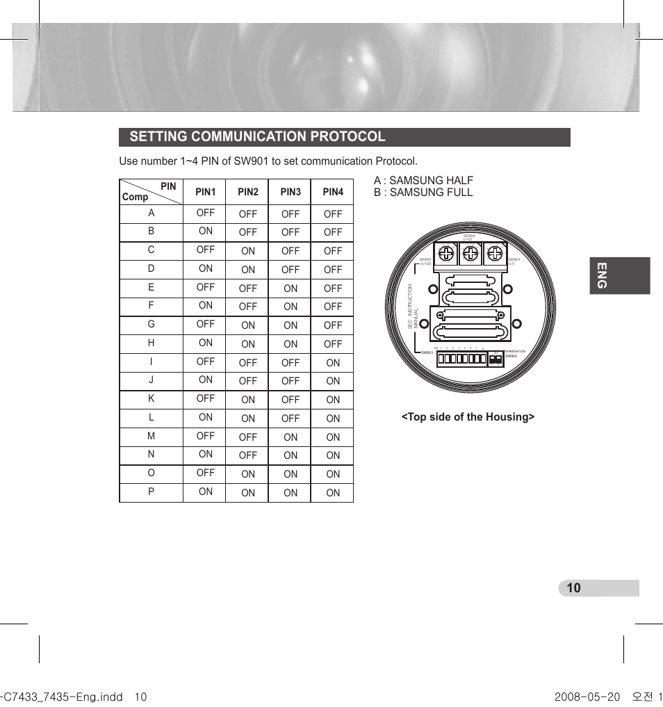 Setting communication protocol | Samsung SCC-C7435(P) User Manual | Page 11 / 82