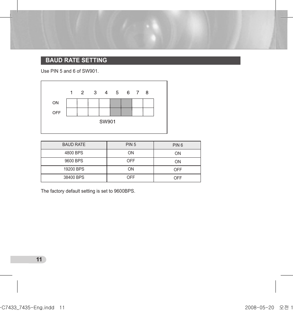 Baud rate setting | Samsung SCC-C7435(P) User Manual | Page 12 / 82