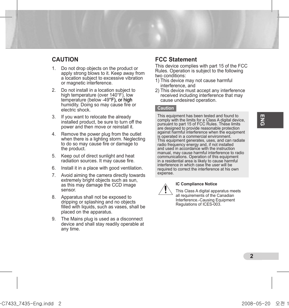 Caution, Fcc statement | Samsung SCC-C7435(P) User Manual | Page 3 / 82