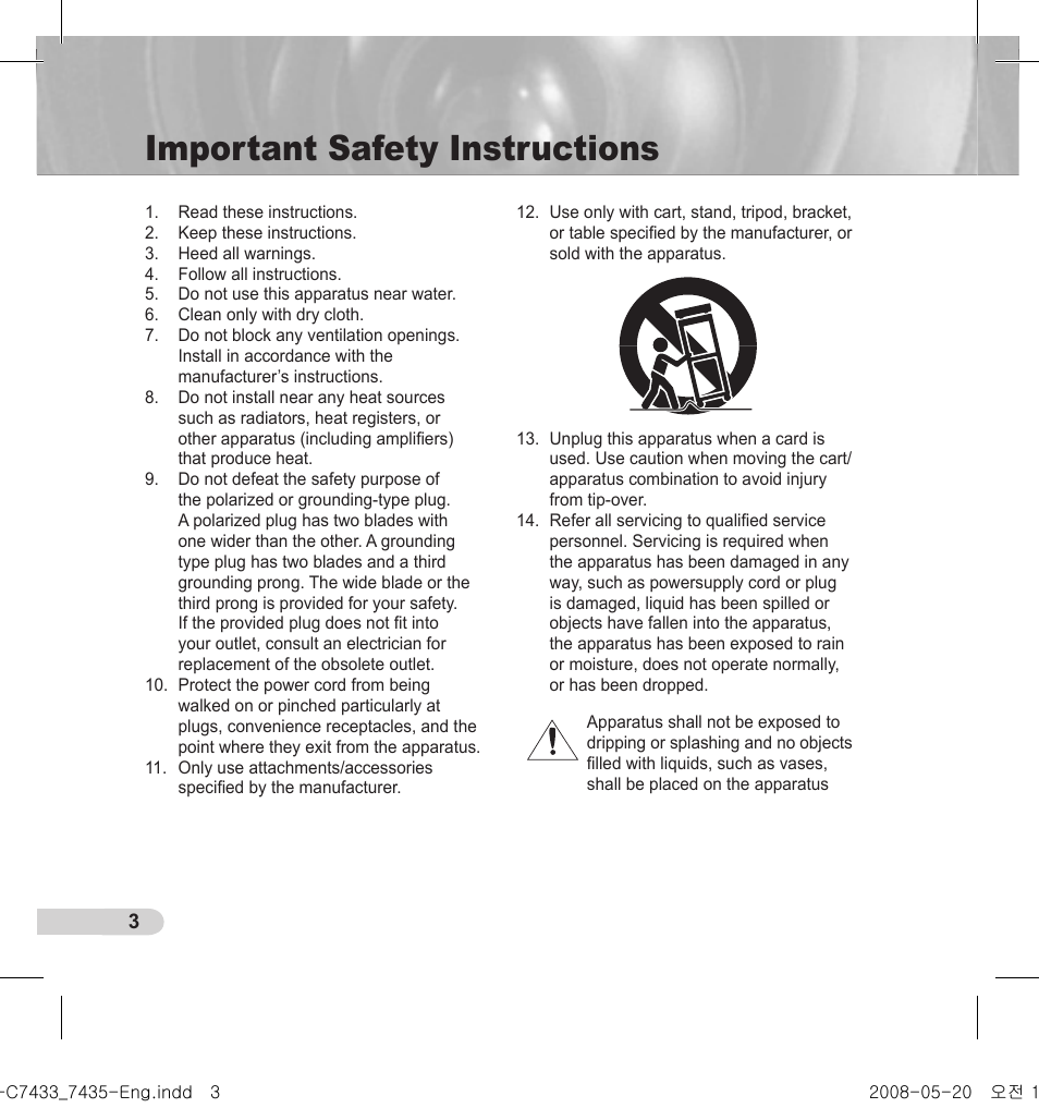 Important safety instructions | Samsung SCC-C7435(P) User Manual | Page 4 / 82
