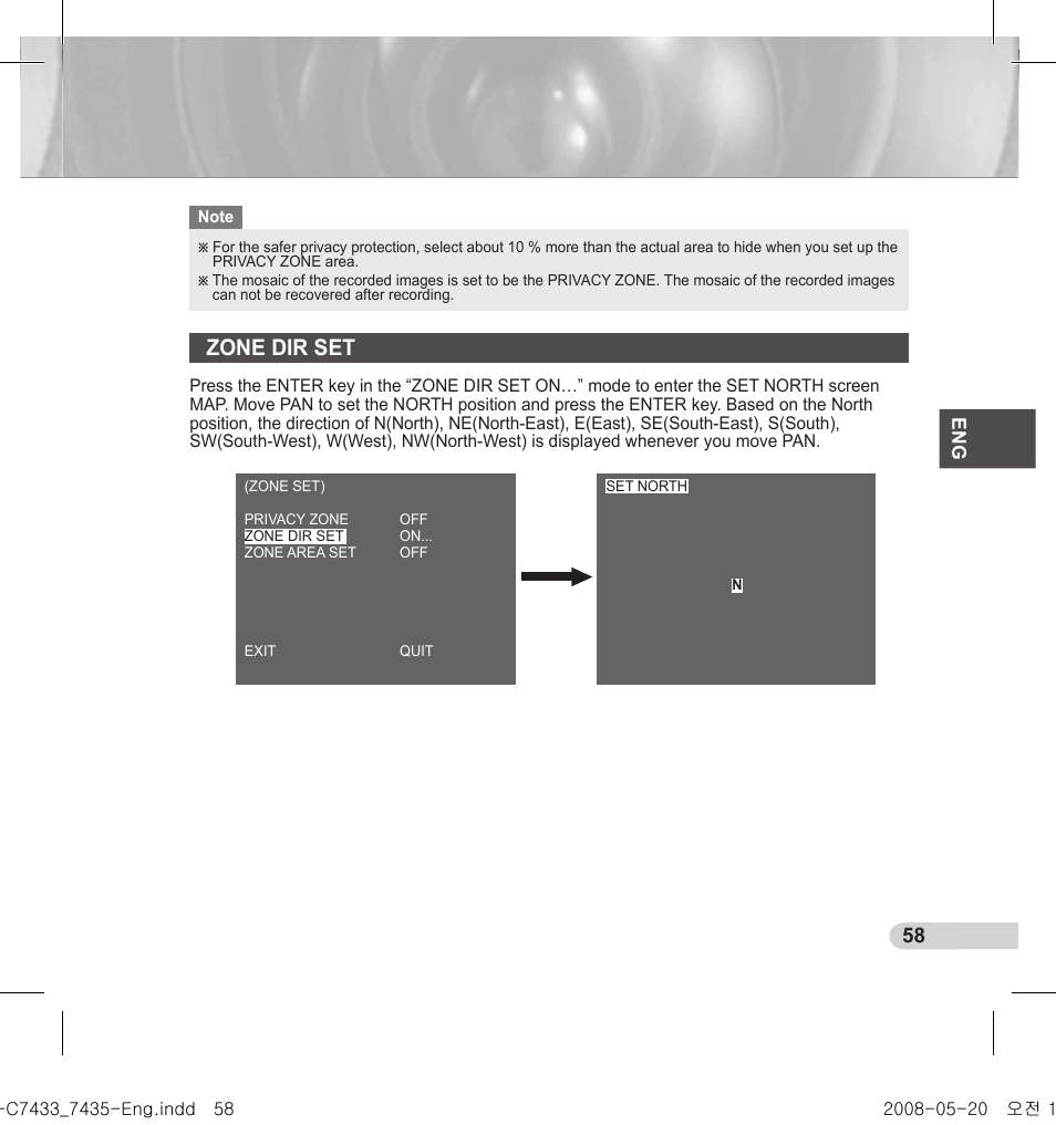Zone dir set | Samsung SCC-C7435(P) User Manual | Page 59 / 82