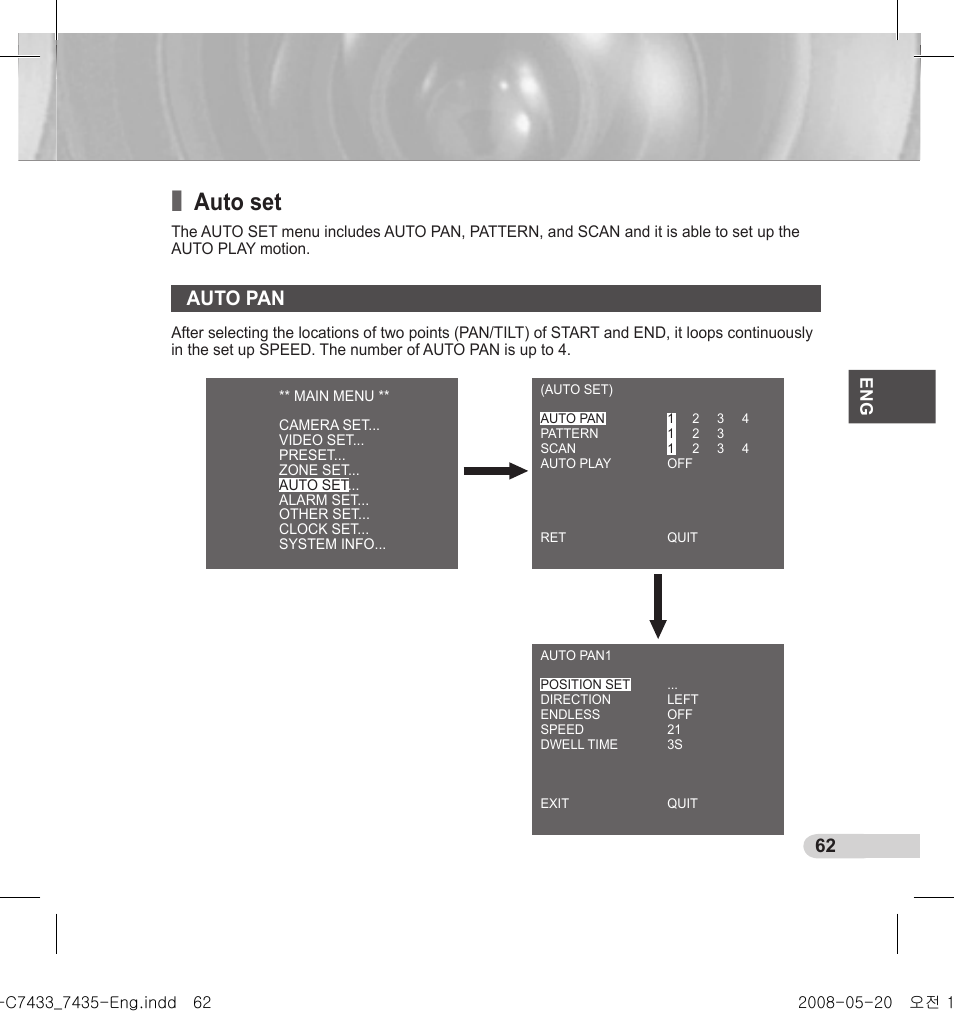 Auto set, Auto pan | Samsung SCC-C7435(P) User Manual | Page 63 / 82