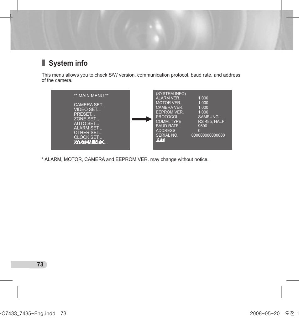 System info | Samsung SCC-C7435(P) User Manual | Page 74 / 82