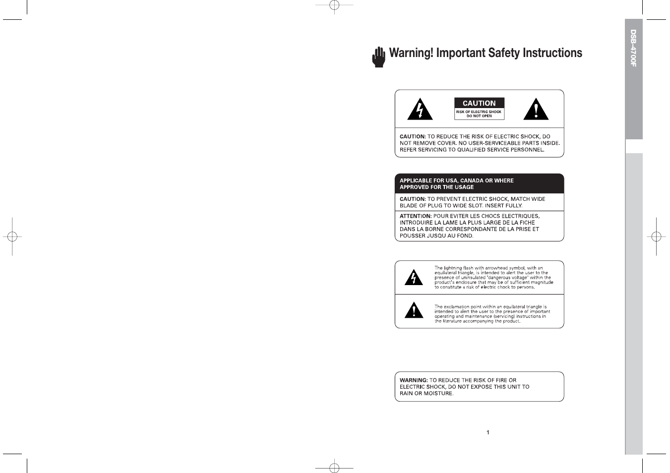 Warning! important safety instructions | Samsung DSB-4700F User Manual | Page 2 / 22