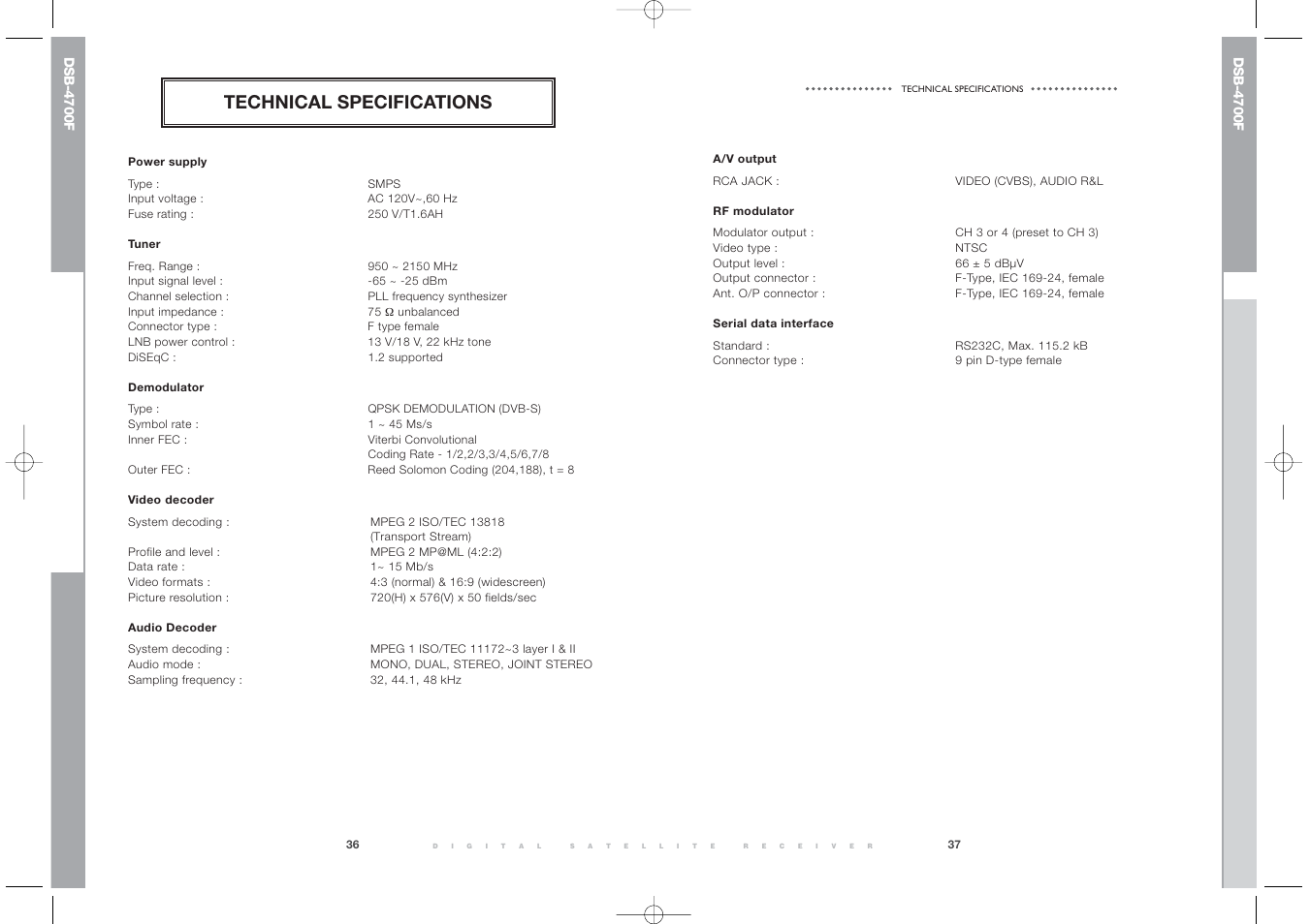 Technical specifications | Samsung DSB-4700F User Manual | Page 20 / 22