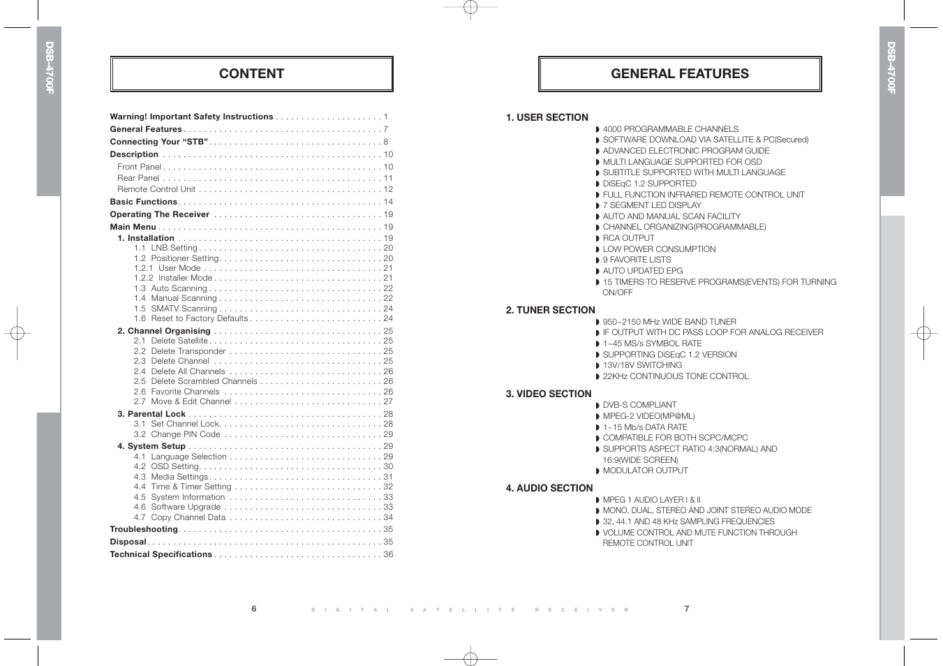 General features, Content | Samsung DSB-4700F User Manual | Page 5 / 22