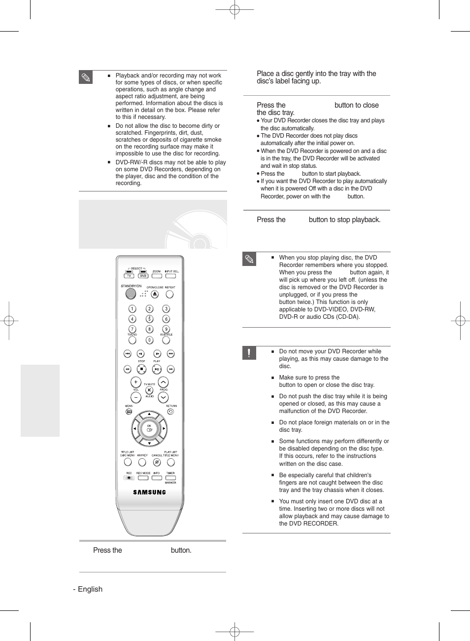 Playing a disc | Samsung DVD-R130 User Manual | Page 50 / 93