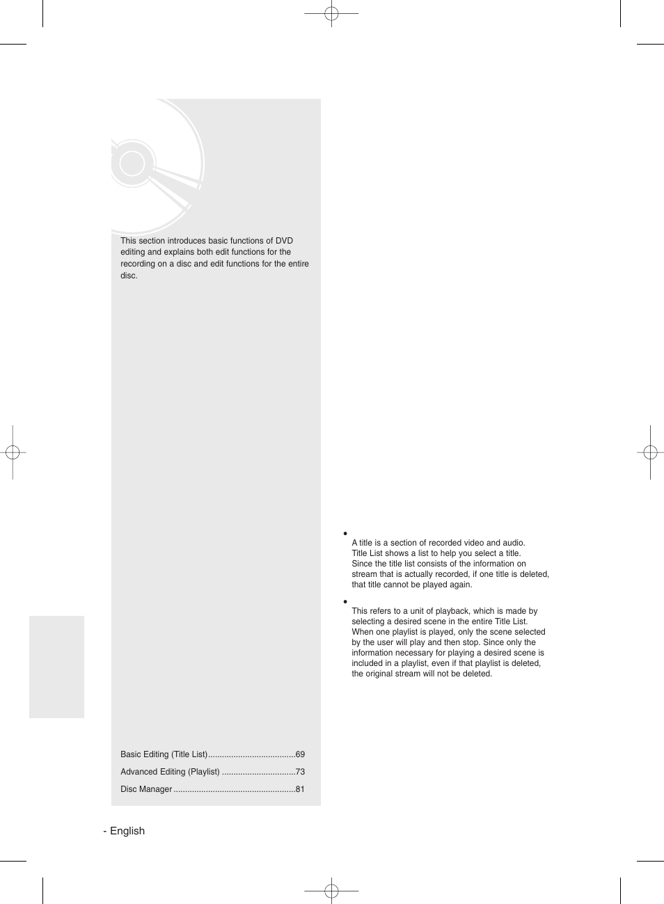 Editing | Samsung DVD-R130 User Manual | Page 68 / 93