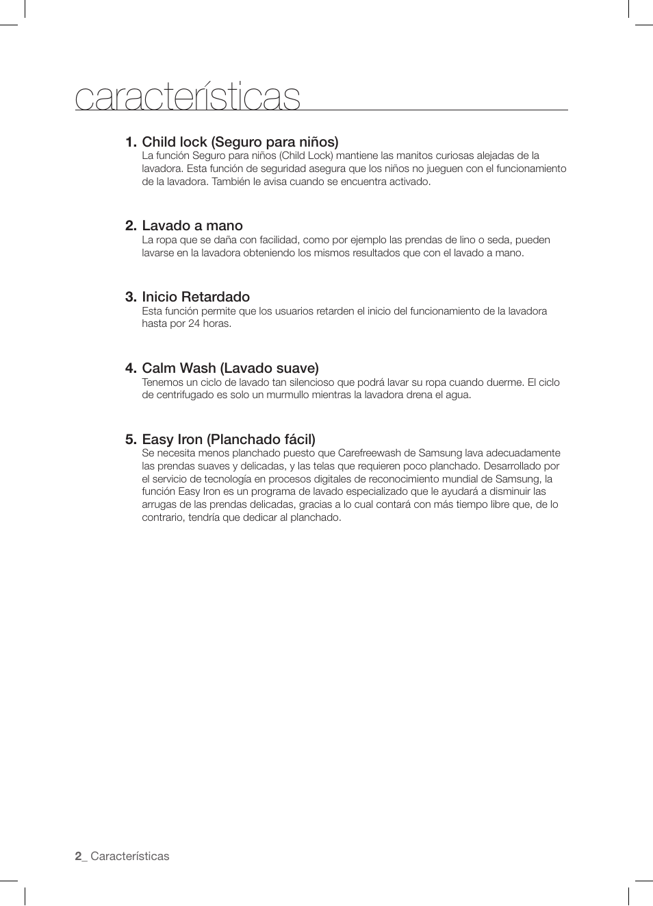 Características | Samsung WF-J1254 User Manual | Page 26 / 48