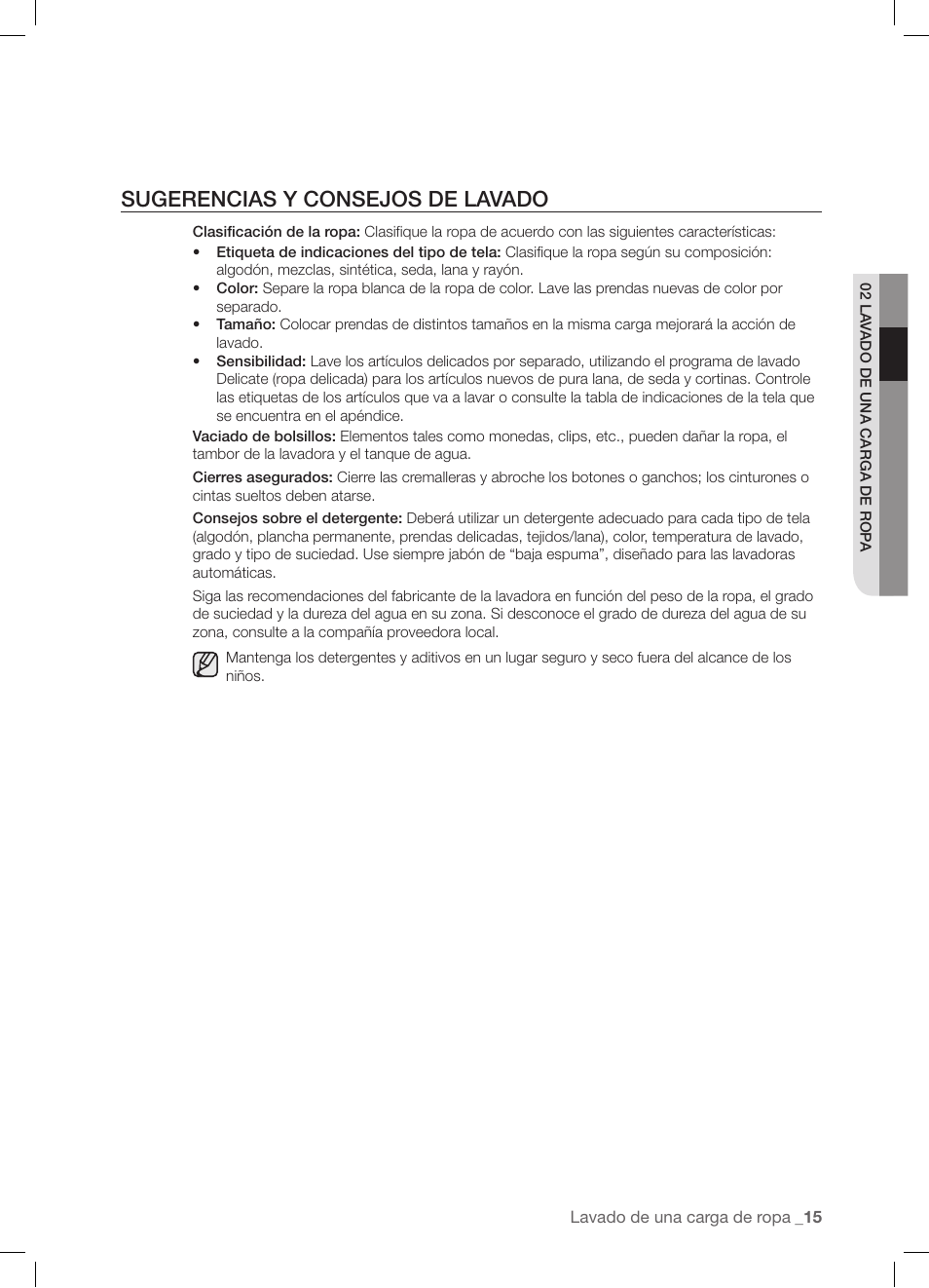 Sugerencias y consejos de lavado | Samsung WF-J1254 User Manual | Page 39 / 48