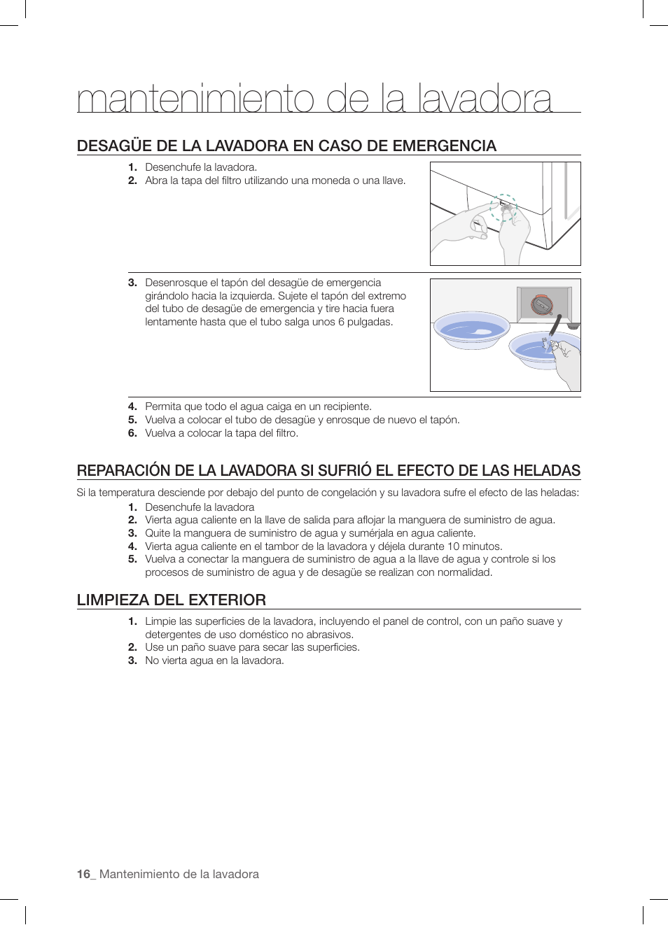 Mantenimiento de la lavadora | Samsung WF-J1254 User Manual | Page 40 / 48