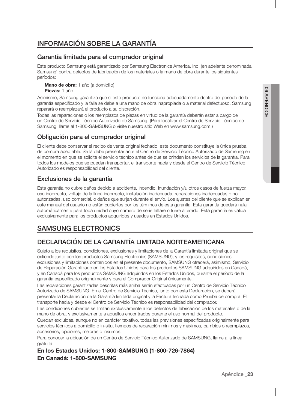 Información sobre la garantía, Samsung electronics | Samsung WF-J1254 User Manual | Page 47 / 48