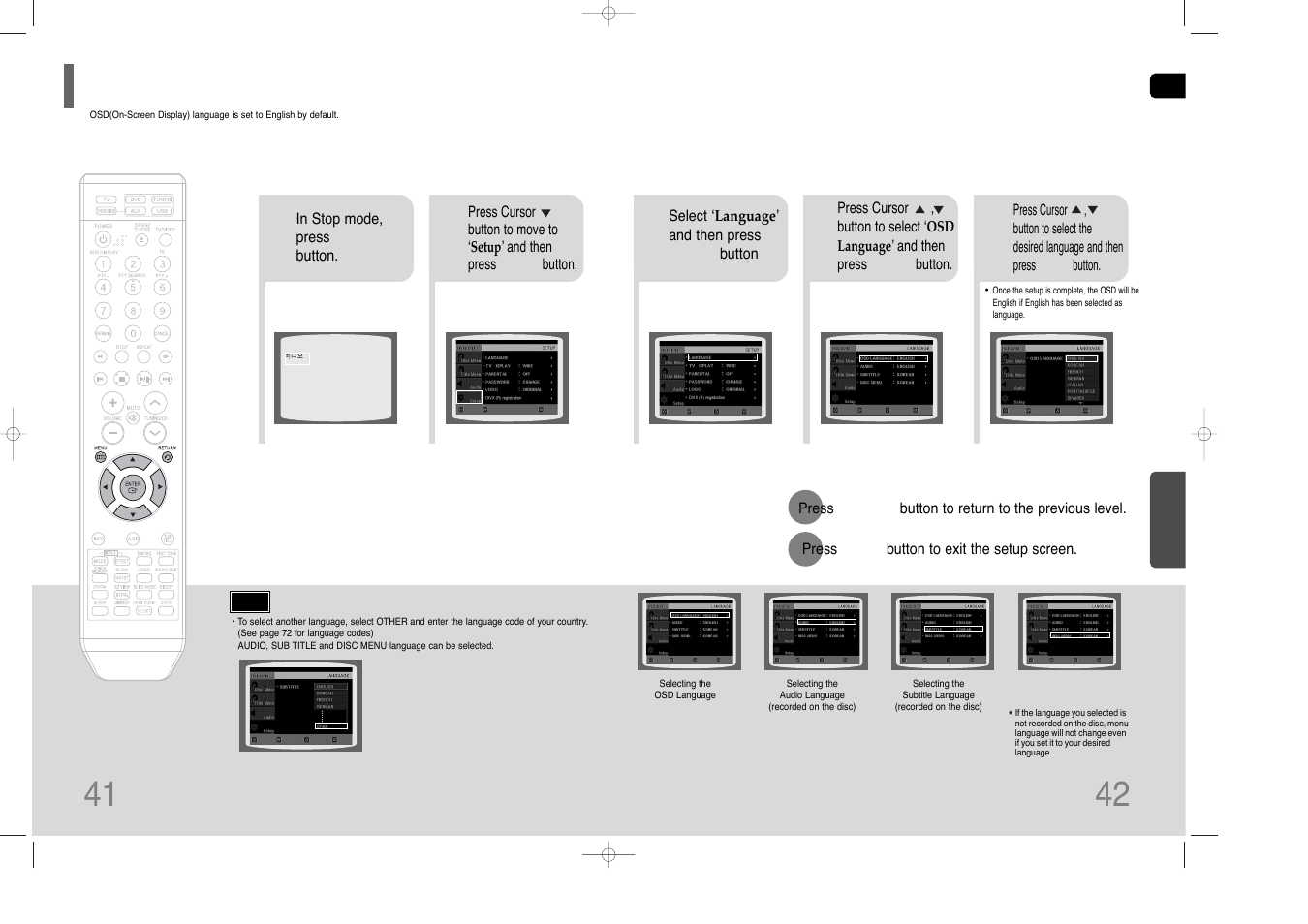 Setting the language, Setting the language 41 | Samsung HT-THQ25 User Manual | Page 22 / 39