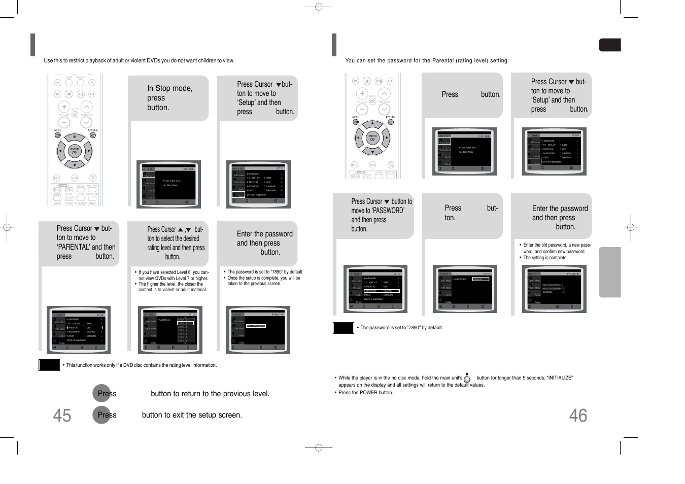 Setting parental controls (rating level), Setting the password, Setting the password 46 | Samsung HT-THQ25 User Manual | Page 24 / 39