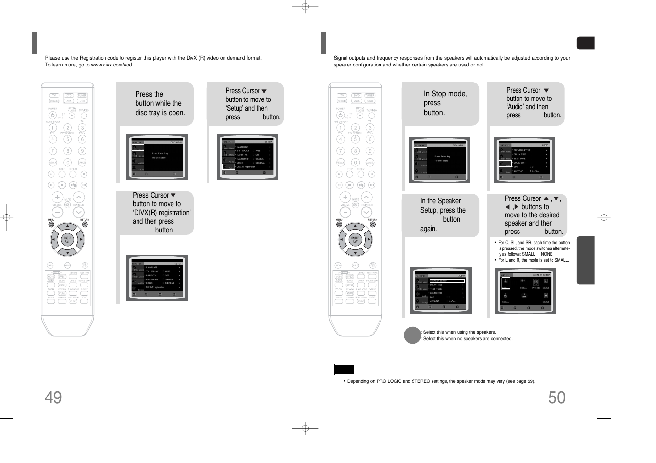 Divx (r) registration, Setting the speaker mode | Samsung HT-THQ25 User Manual | Page 26 / 39