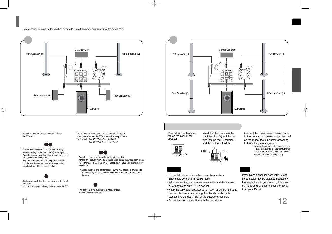 Connecting the speakers | Samsung HT-THQ25 User Manual | Page 7 / 39