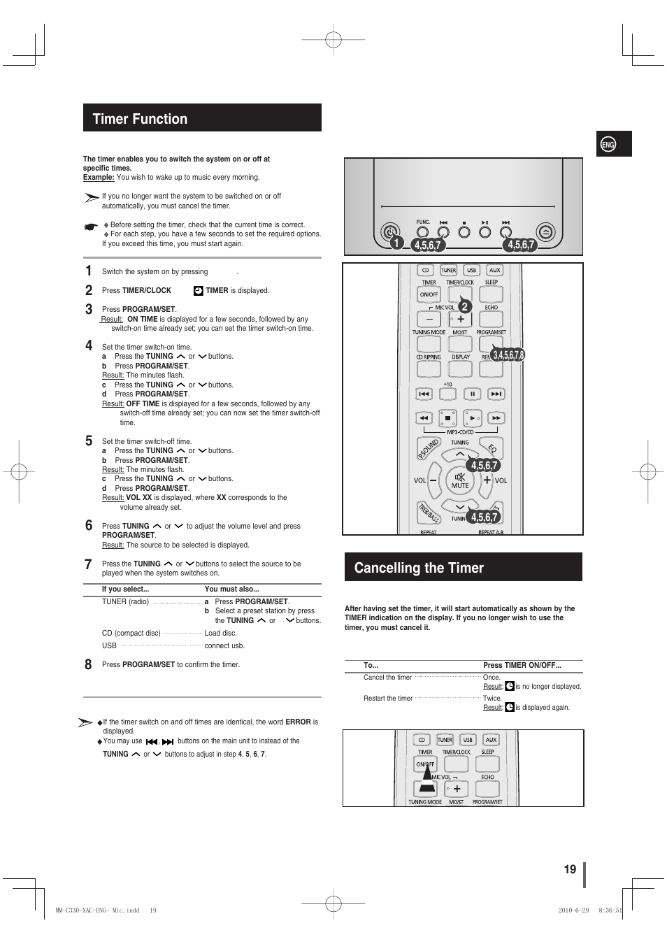 Cancelling the timer | Samsung MM-C330 User Manual | Page 19 / 27