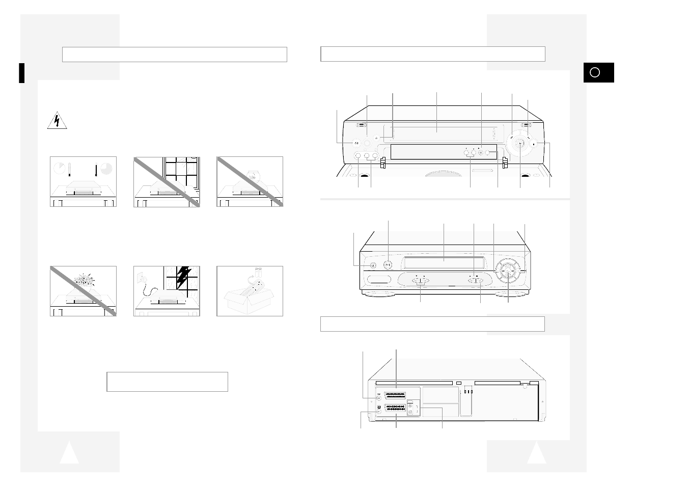 Rew f.f, Front view of the vcr rear view of the vcr, Safety instructions | Samsung SV-645B User Manual | Page 4 / 26