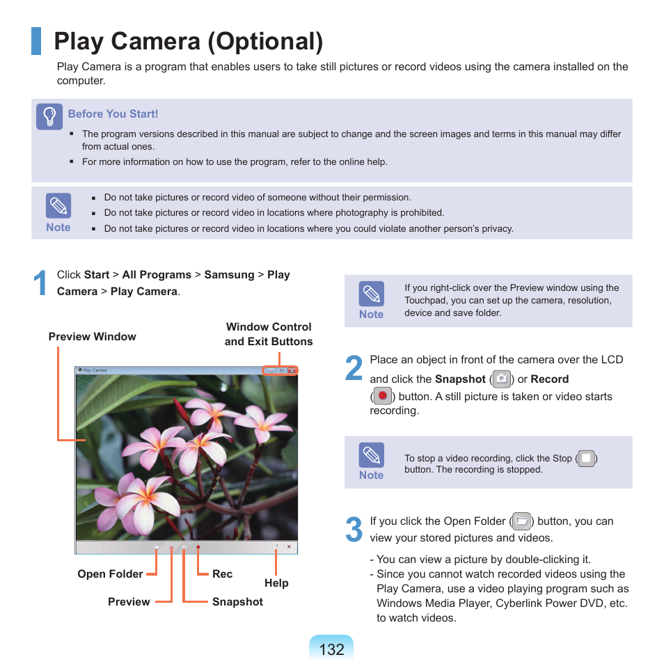 Play camera (optional) | Samsung Q45c User Manual | Page 133 / 199