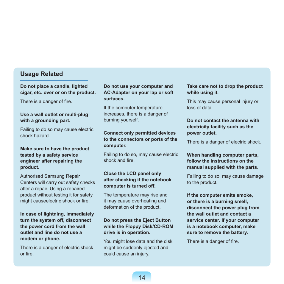 Usage related | Samsung Q45c User Manual | Page 15 / 199