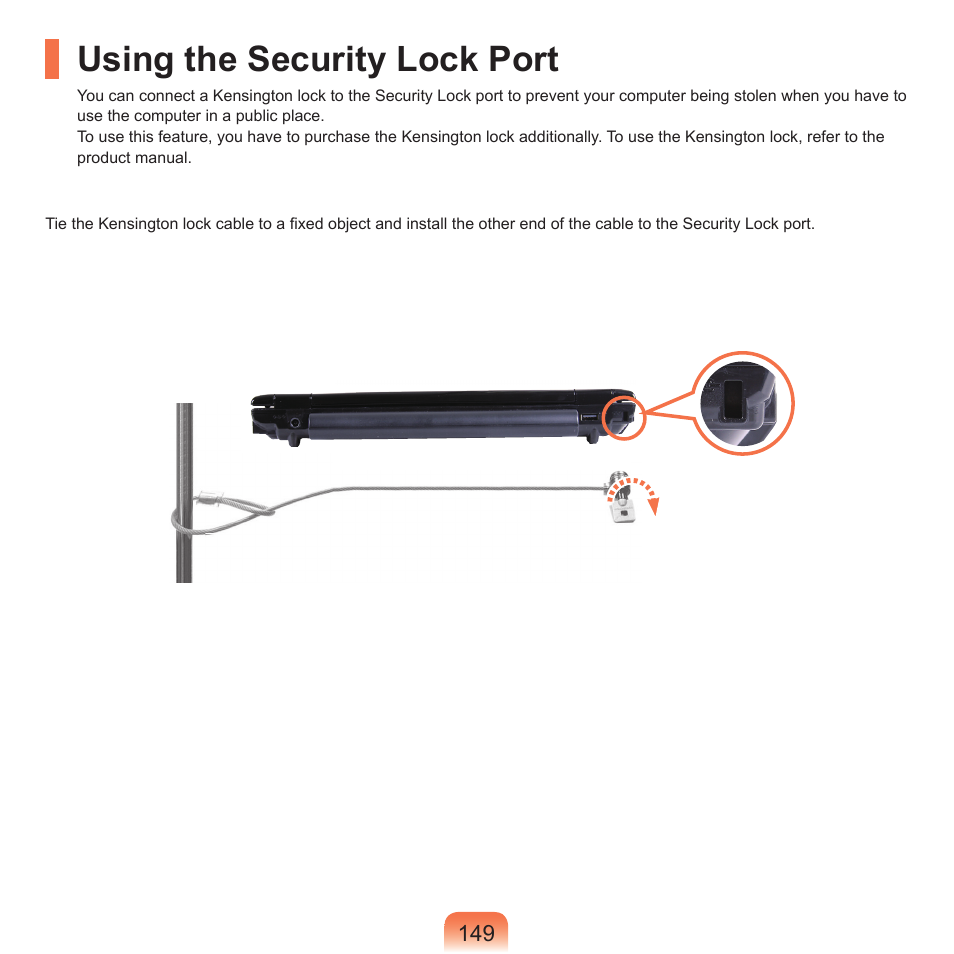 Using the security lock port | Samsung Q45c User Manual | Page 150 / 199