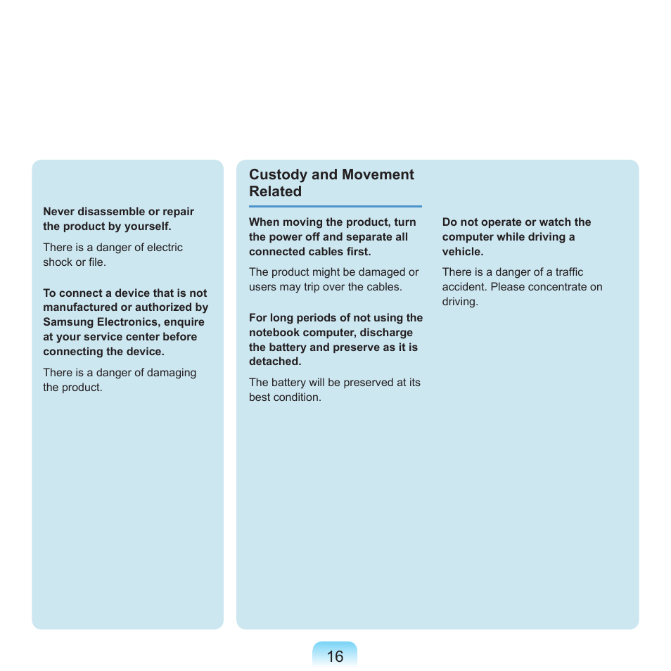 Custody and movement related | Samsung Q45c User Manual | Page 17 / 199