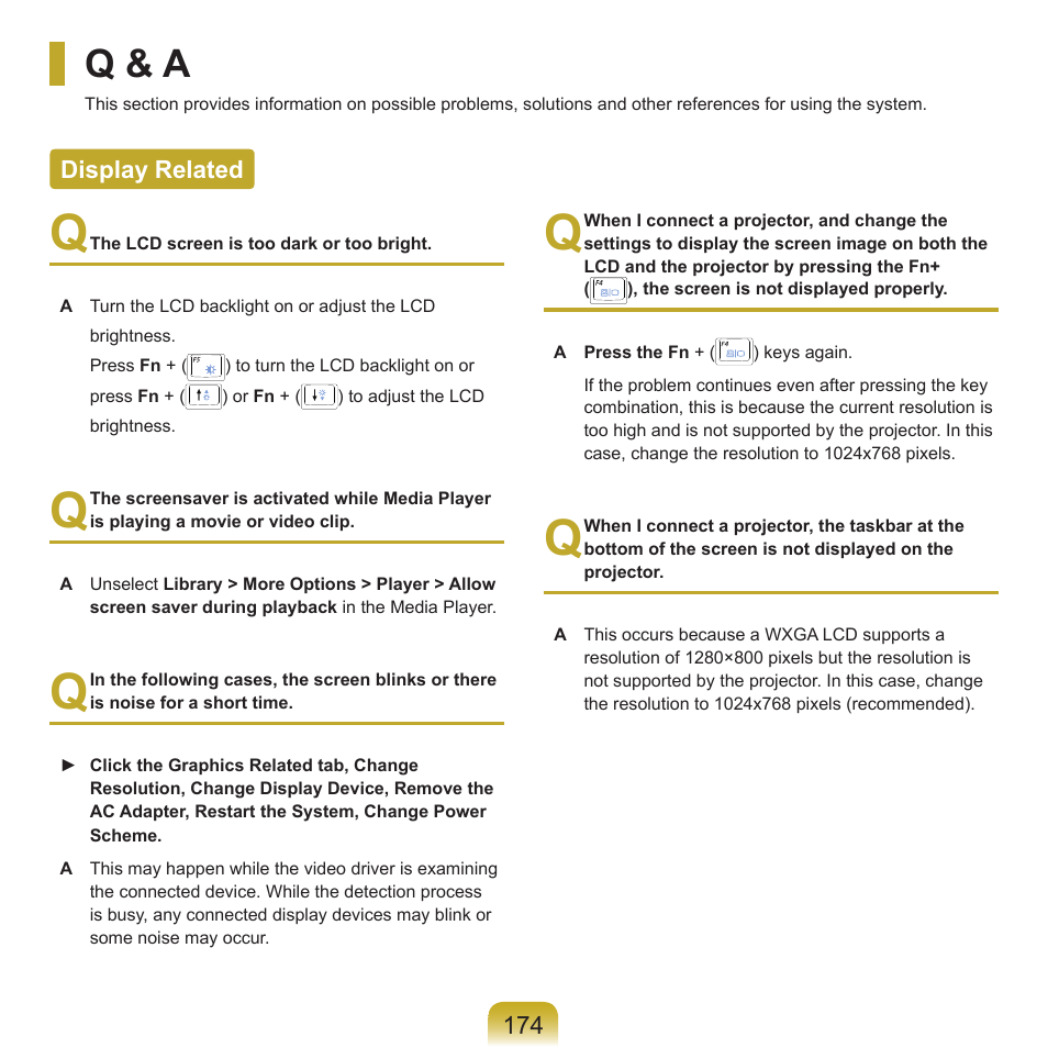 Q & a, Display related | Samsung Q45c User Manual | Page 175 / 199