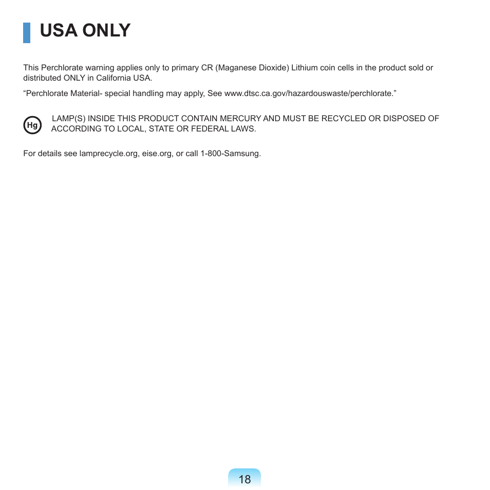 Usa only | Samsung Q45c User Manual | Page 19 / 199